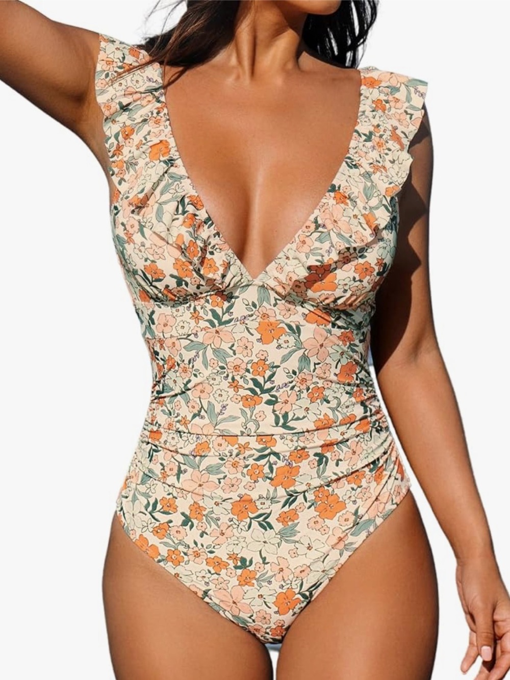 CUPSHE Women's One Piece Swimsuit V Neck Bathing Suit Ruched Tummy